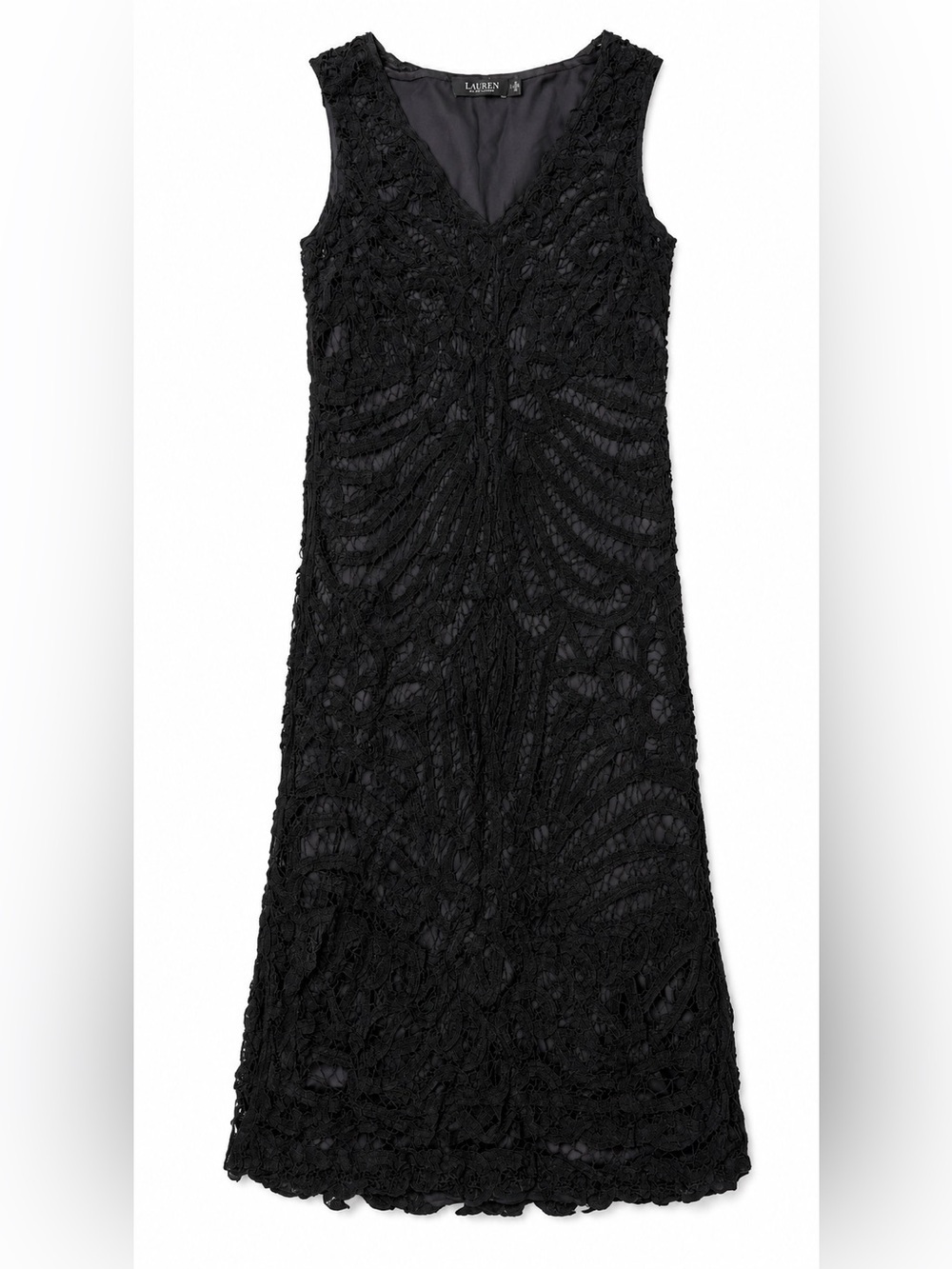 Lauren Ralph Lauren Black Lace Sleeveless V-Neck Dress